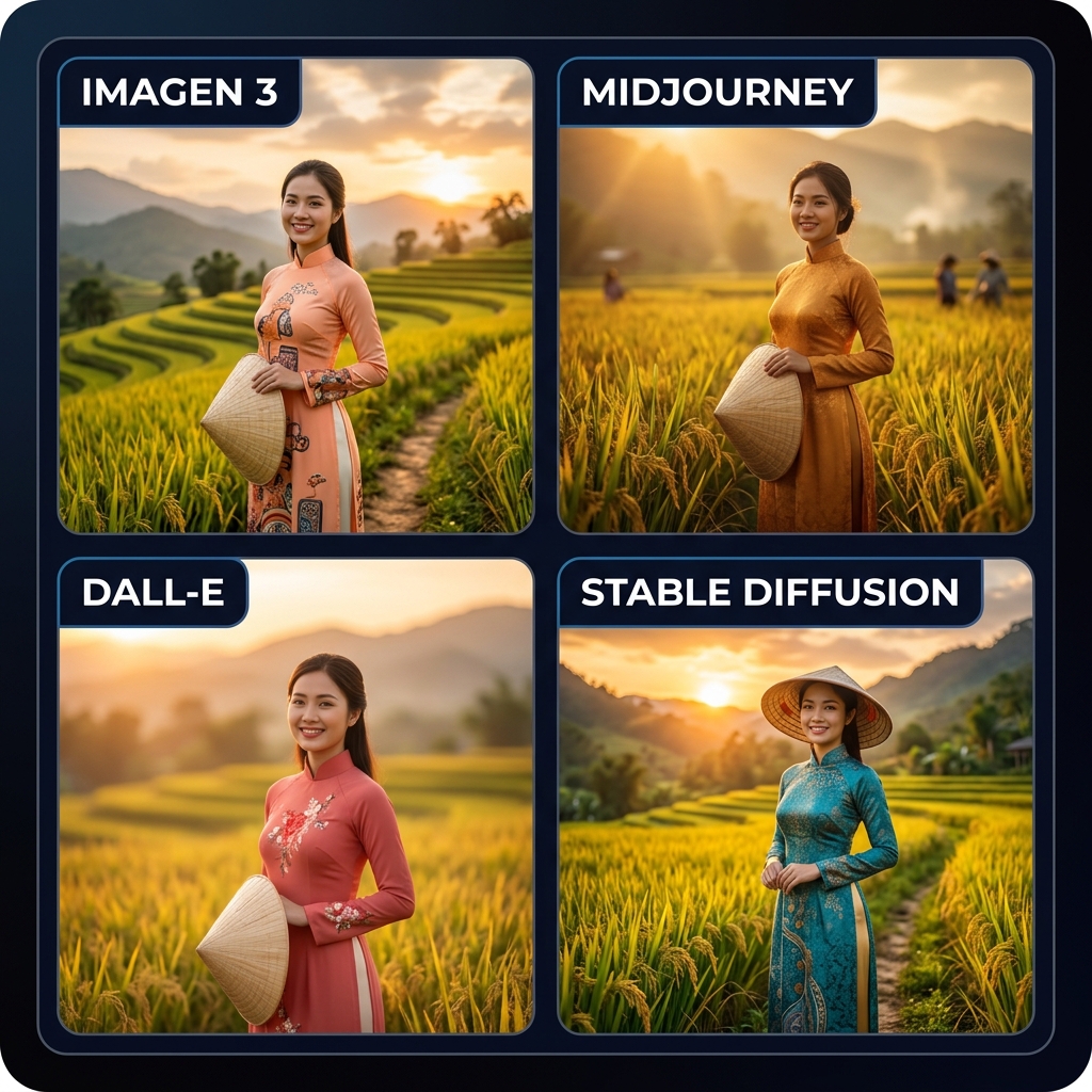 So sánh model AI tạo ảnh chân dung - Imagen 3 vs Midjourney vs DALL-E vs Stable Diffusion